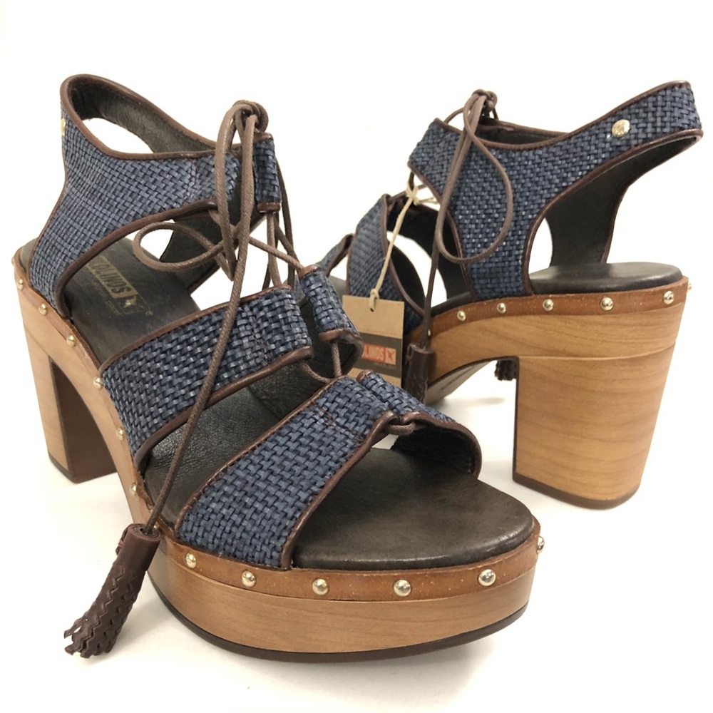 PIKOLINOS Sz 42 Blue Leather Platform Sandals - Olmo - Picture 2 of 13